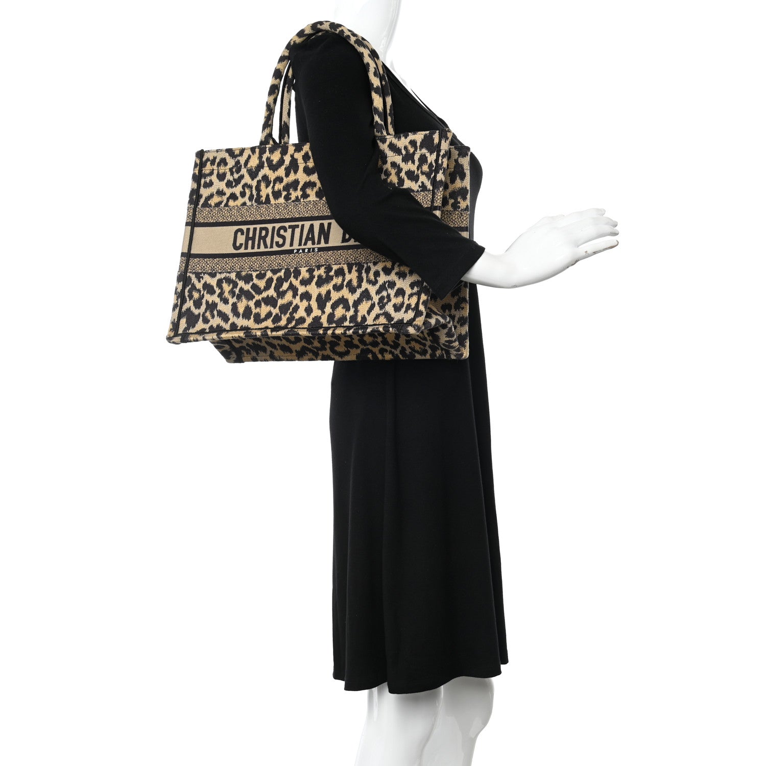 Christian Dior Canvas Mizza Embroidered Medium Leopard Book Tote Beige 2 of 14