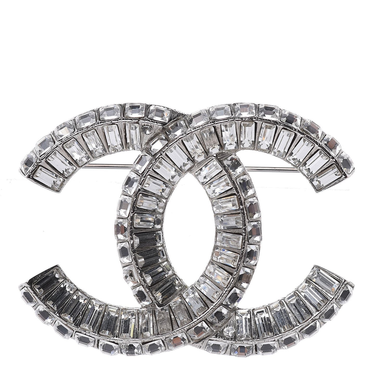 Baguette Crystal CC Brooch Silver