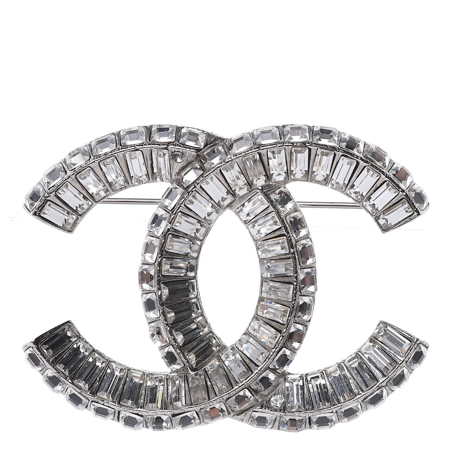 Chanel Baguette Crystal CC Brooch Silver 1 of 7