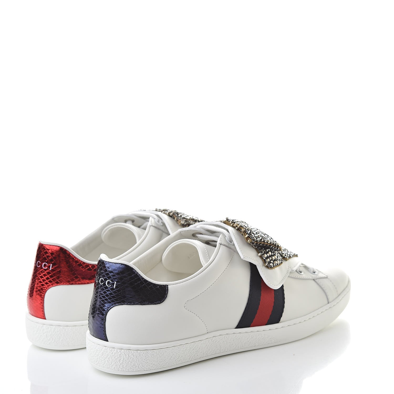 Gucci Calfskin Ayers Web Womens Ace Bow Lace Sneakers 39.5 White 4 of 9