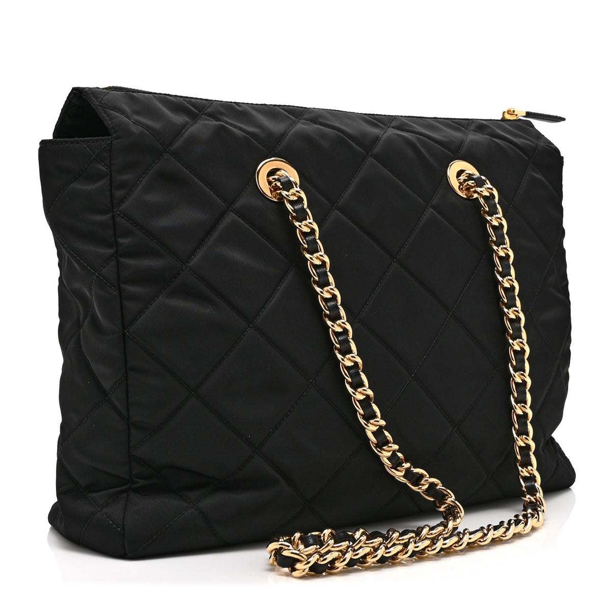 Re-Nylon Impunturato Saffiano Triangle Stitched Re-Edition 1995 Chaine Large Shoulder Bag Black