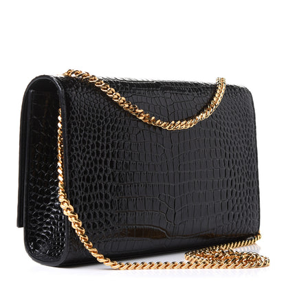 Saint Laurent Calfskin Crocodile Embossed Medium Classic Monogram Kate Tassel Satchel Black 3 of 10