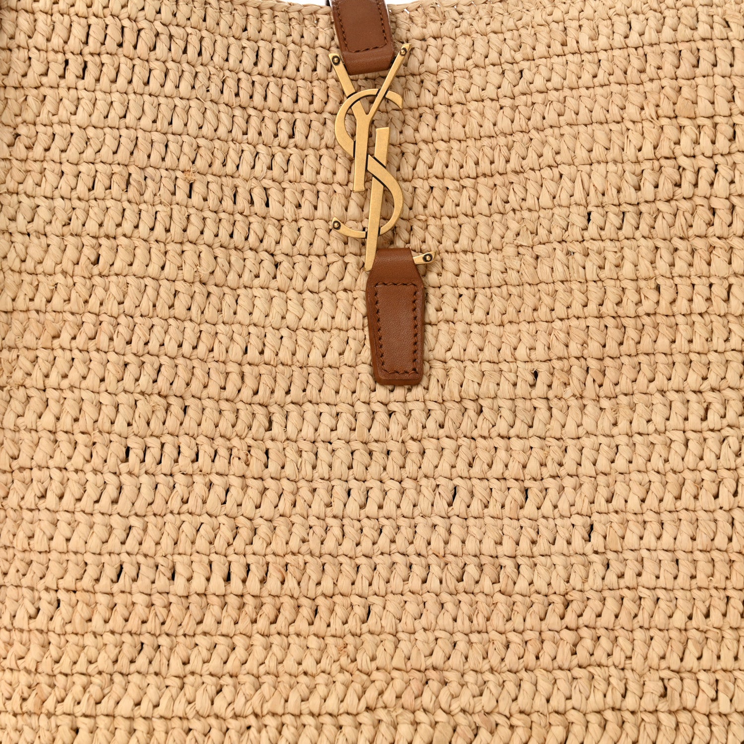 Saint Laurent Raffia Vegetable Tanned Calfskin Le 37 Bucket Bag Natural Brick 9 of 14