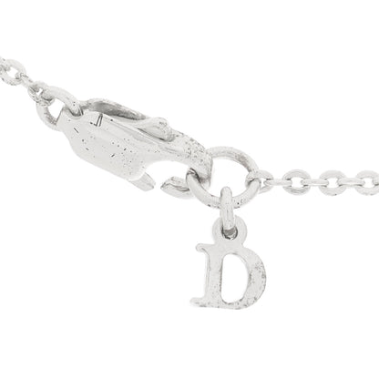 Christian Dior Metal Crystal Logo Choker Necklace Silver 4 of 5