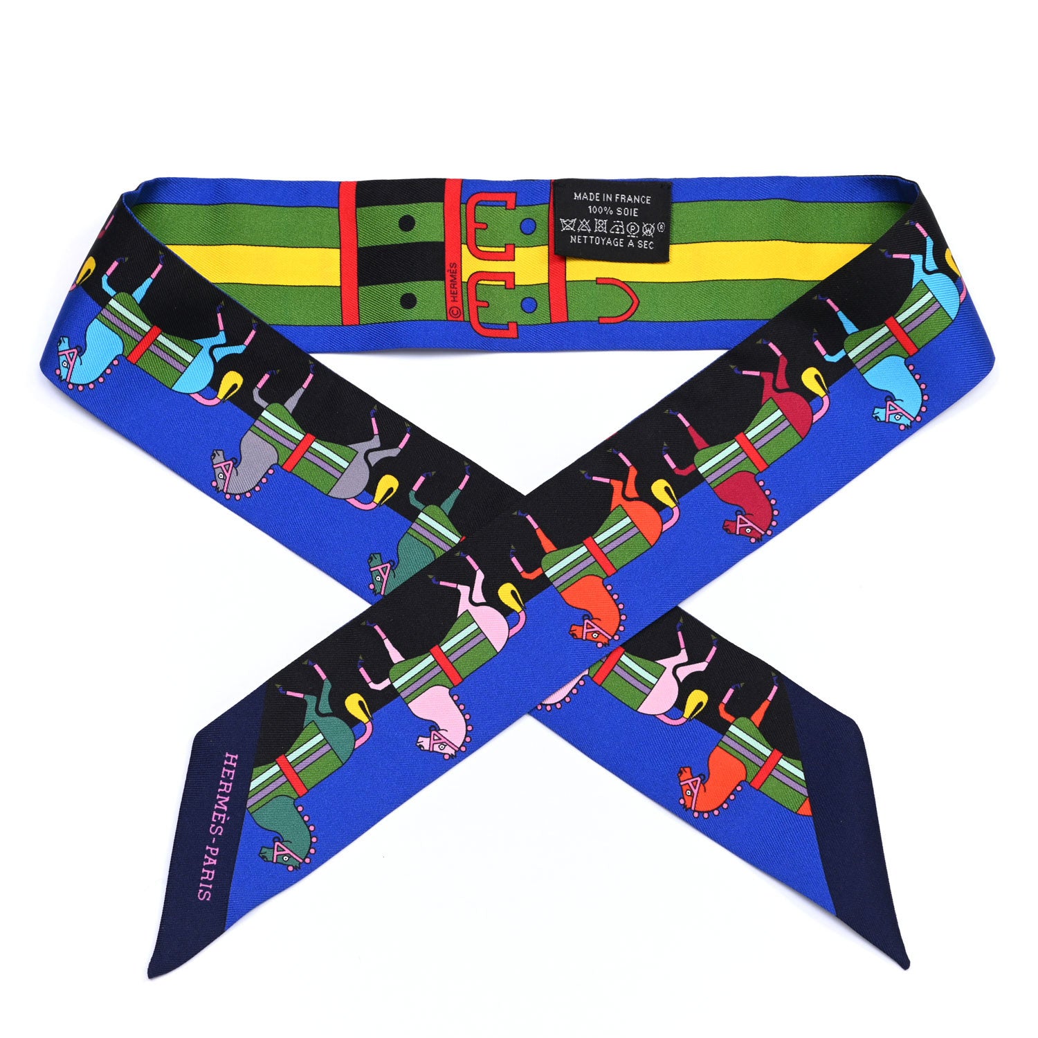 Hermes Silk Rocabar Twilly Bleu Royal Jaune Vert 1 of 4