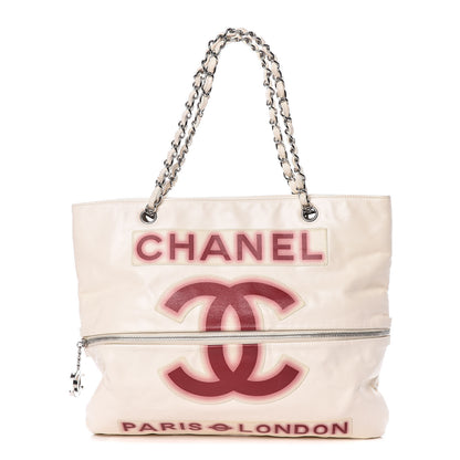Chanel Calfskin Large Expandable Paris London Tote Bag White 1 of 10