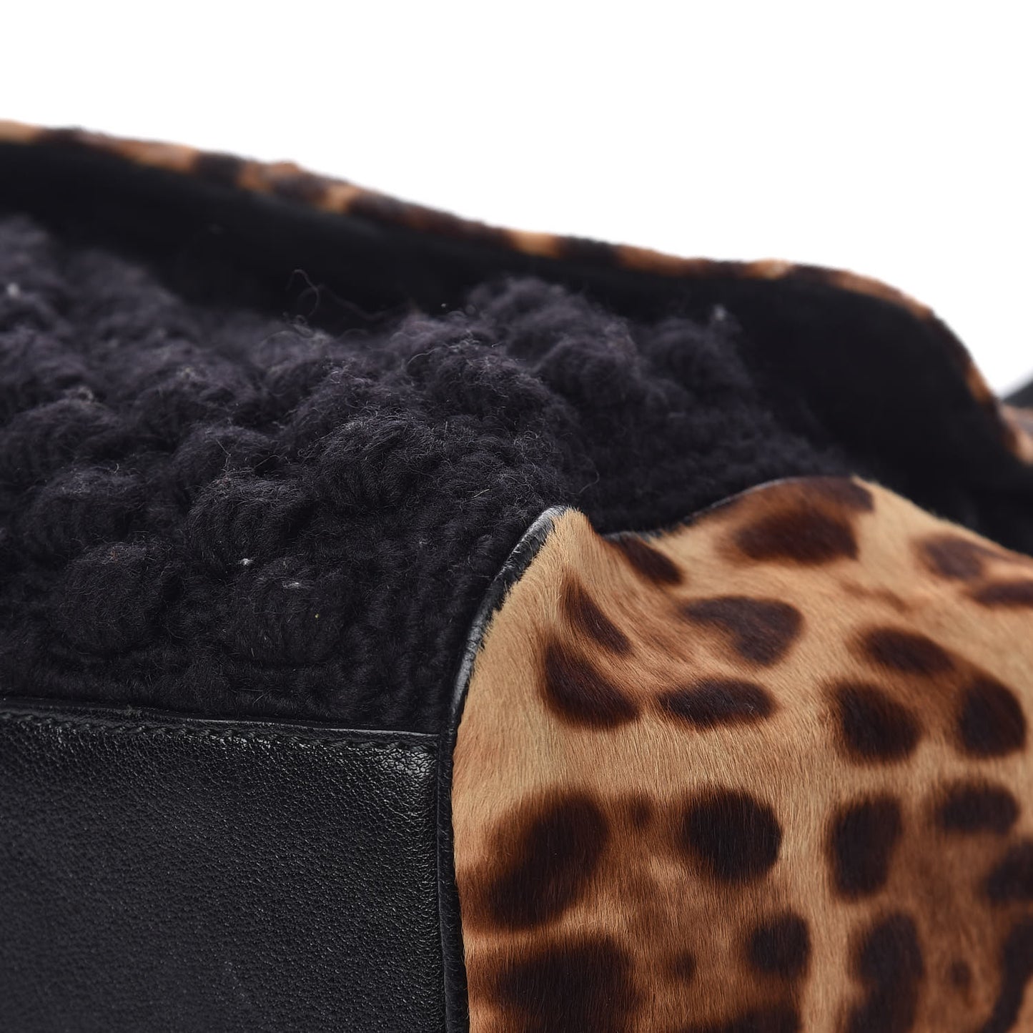 Calf Hair Leopard Print Knit Miss Sicily Satchel Black Naturale