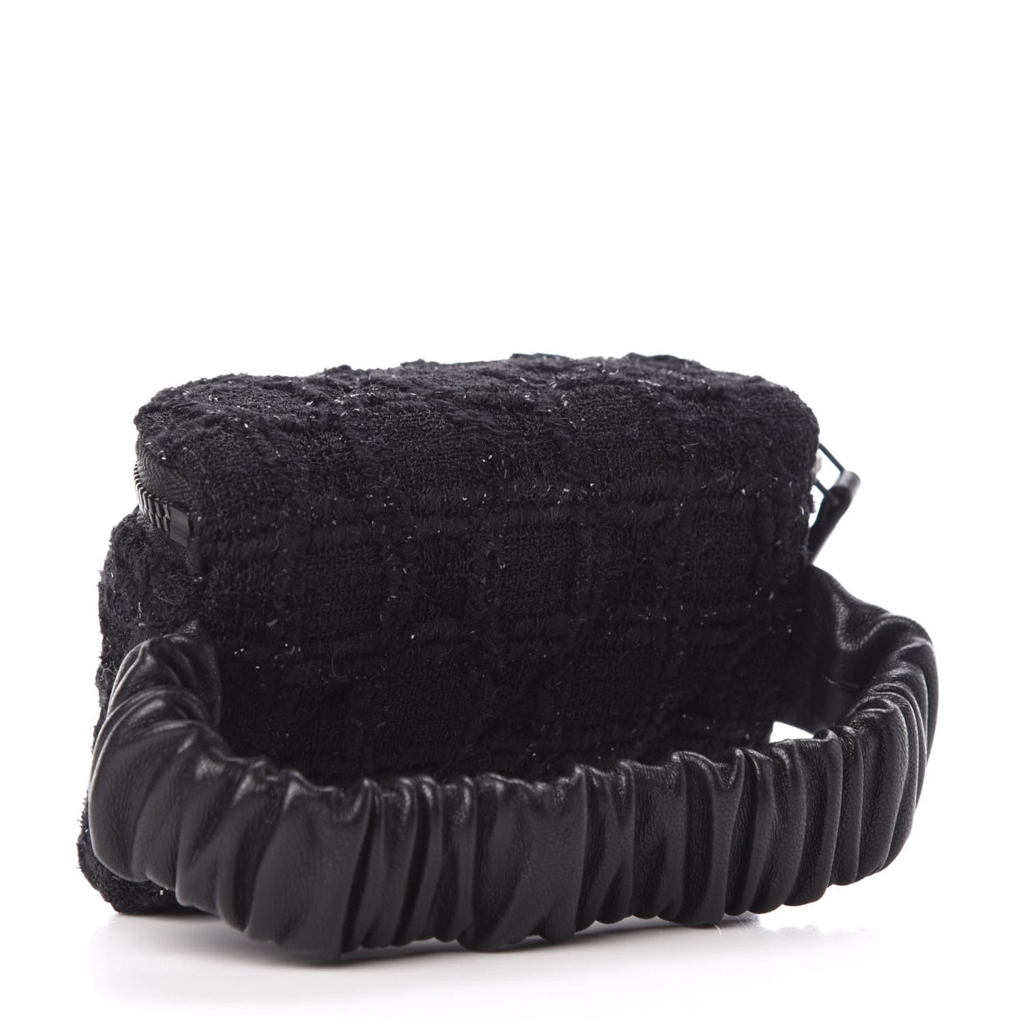 Tweed Lambskin Quilted Arm Coin Purse Black