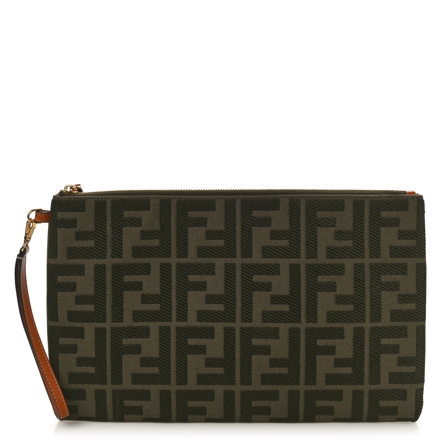 Canvas Vitello King FF Embroidered Large Flat Pouch Amazzonia Cuoio