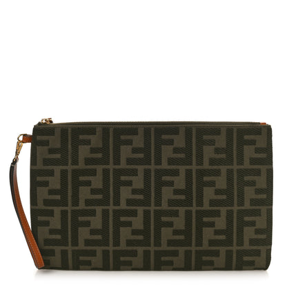 Fendi Canvas Vitello King FF Embroidered Large Flat Pouch Amazzonia Cuoio 1 of 8