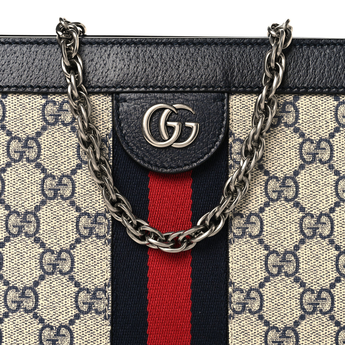 Gucci GG Supreme Monogram Textured Dollar Calfskin Web Small Ophidia Chain Shoulder Bag Beige Blue 8 of 10