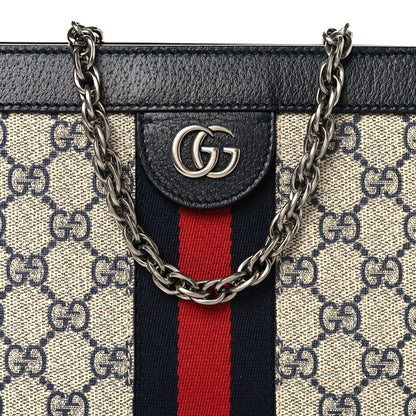 Gucci GG Supreme Monogram Textured Dollar Calfskin Web Small Ophidia Chain Shoulder Bag Beige Blue 8 of 10