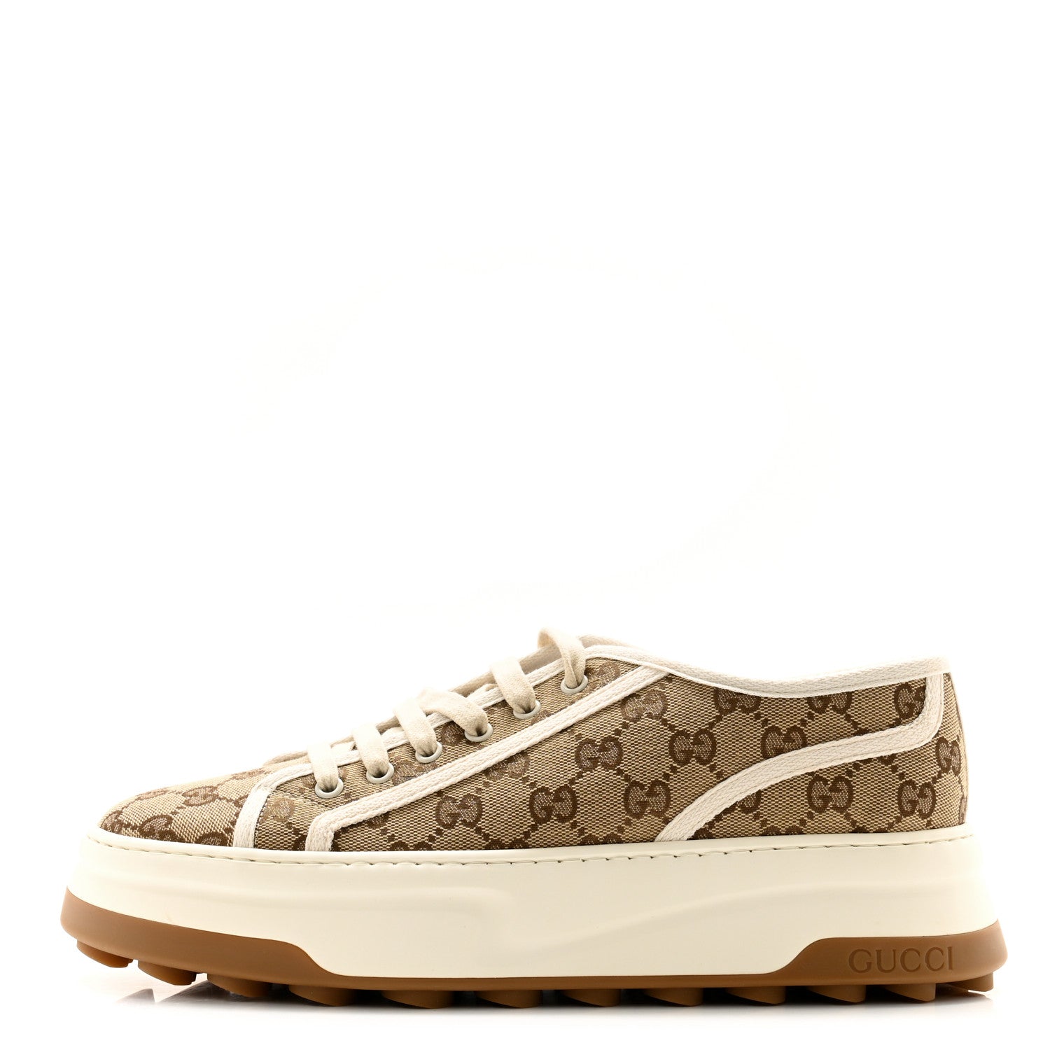 Gucci GG Monogram Mens 1977 Tennis Platform 52mm Sneakers 9 Beige Ebony Mystic White 1 of 8