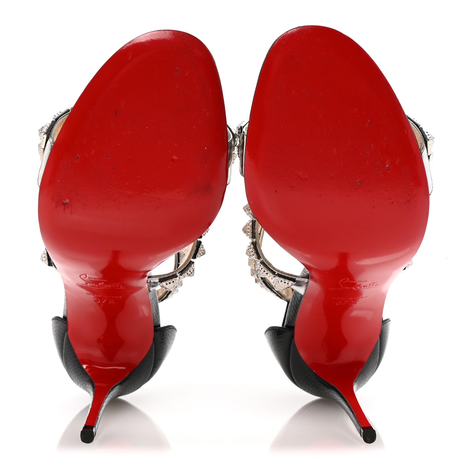 Christian Louboutin Diwali 100 Studded Sandals 39 Black 37.5 Black Silver 6 of 9