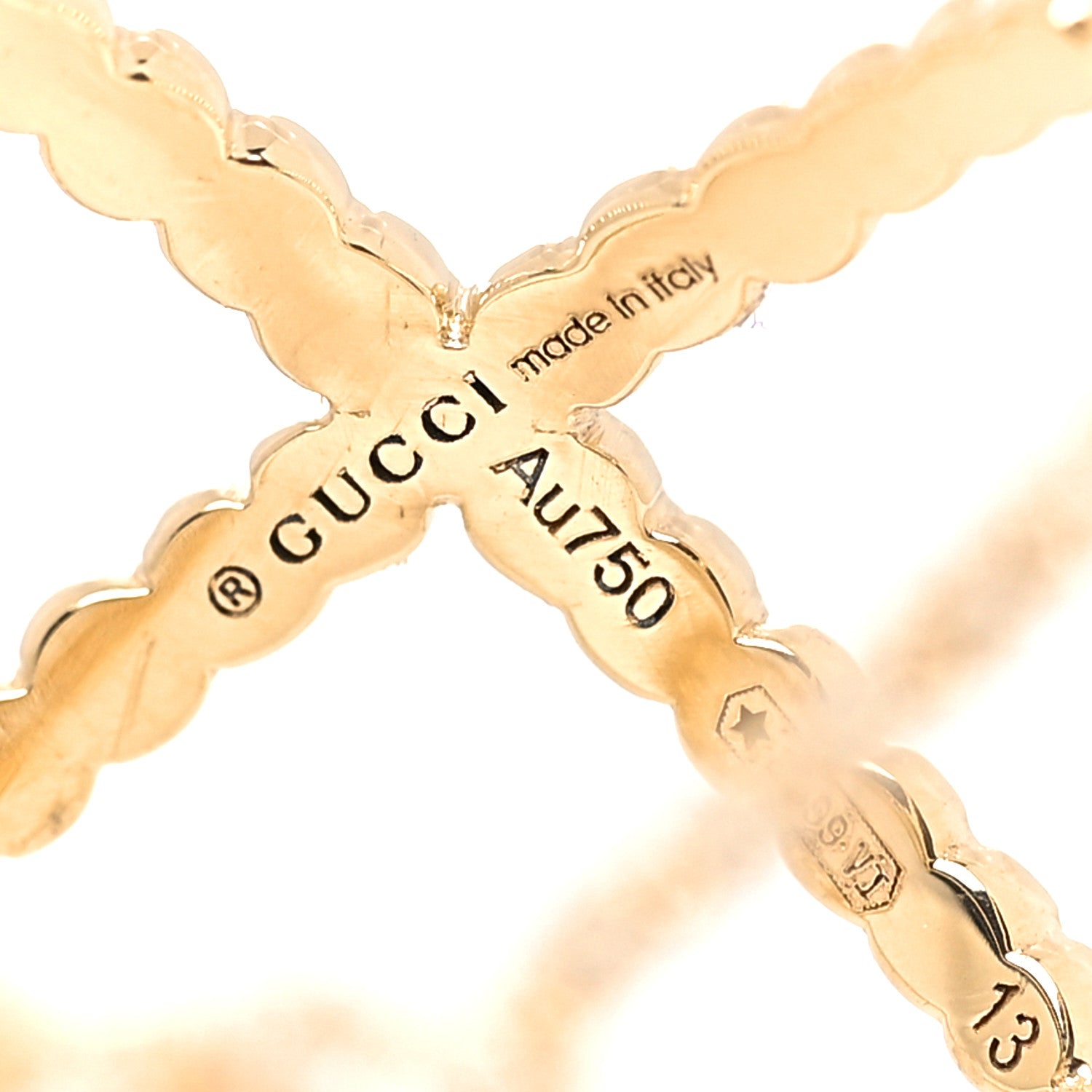 Gucci 18K Yellow Gold Diamond GG Running X Ring 53 6.25 5 of 6