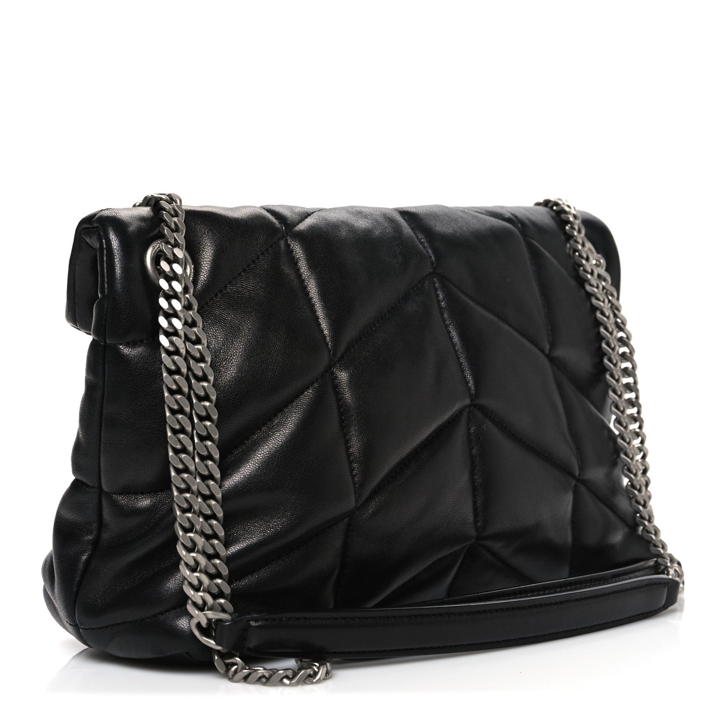 Lambskin Quilted Small Loulou Puffer Monogram Chain Satchel Black