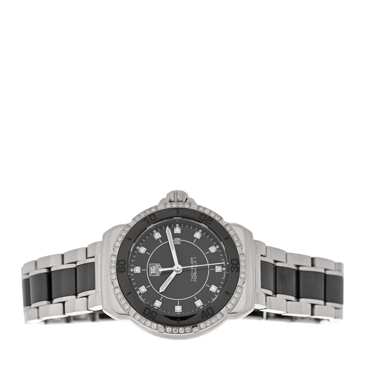 Stainless Steel Ceramic Diamond Bezel 32mm Formula 1 Lady Quartz Watch Black WAH1312