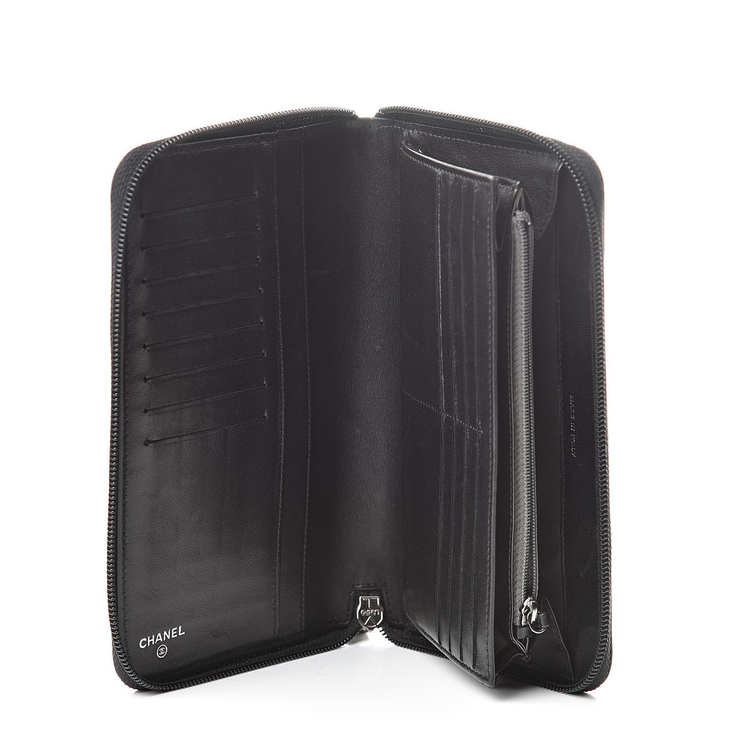 Lambskin Camellia Embossed Zip Around Organizer Wallet Black
