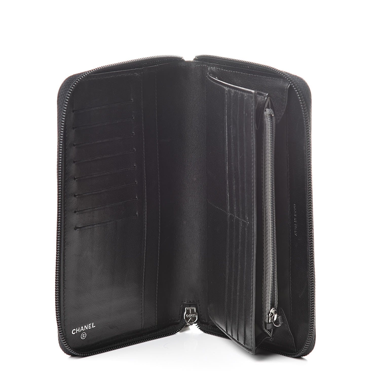 Chanel Lambskin Camellia Embossed Zip Around Organizer Wallet Black 5 of 11