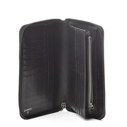 Chanel Lambskin Camellia Embossed Zip Around Organizer Wallet Black 5 of 11