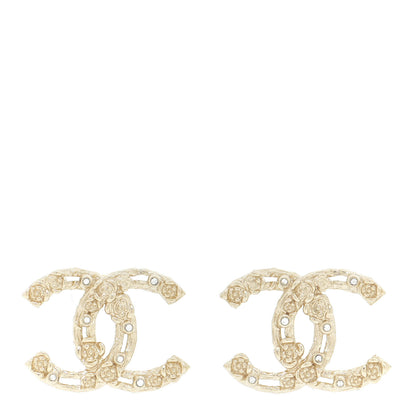 Chanel Crystal CC Camellia Earrings Gold 1 of 6