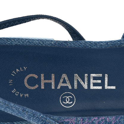 Chanel Denim Printed Denim Mood Cap Toe CC Slingback Flats 36.5 Light Blue Multicolor 8 of 9