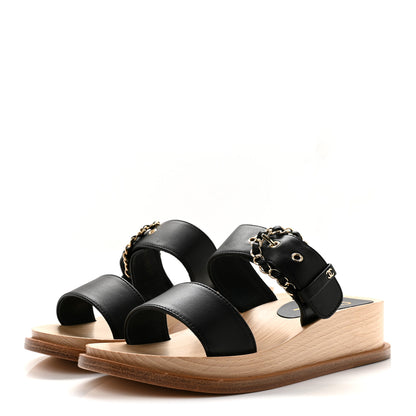 Chanel Calfskin Wood Buckle Sandals 36 Black 4 of 10