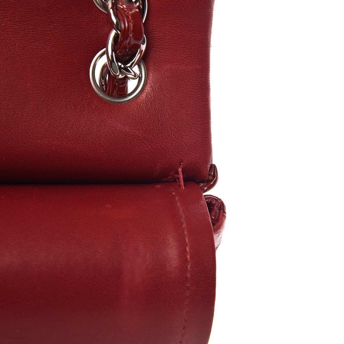 Patent Quilted Jumbo Double Flap Dark Red