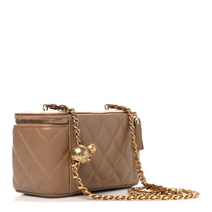Chanel Lambskin Quilted Pearl Crush Small Vanity Case With Chain Beige 3 of 11
