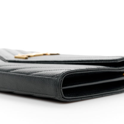 Saint Laurent Grain De Poudre Matelasse Chevron Monogram Chain Wallet Black 10 of 10