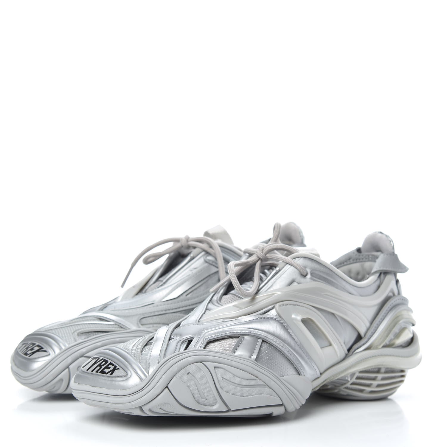 Balenciaga Metallic Rubber Mesh Womens Tyrex Sneakers 38 Monocolor Silver 3 of 8