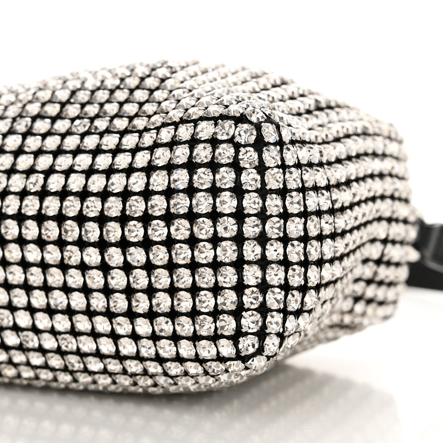 Mesh Crystal Rhinestone Mini Heiress Pouch Black Silver
