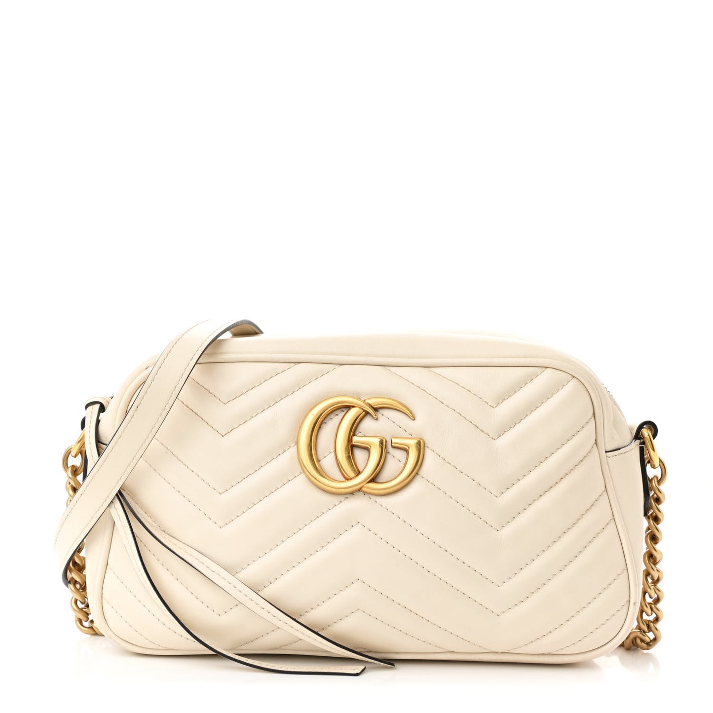 Calfskin Matelasse Small GG Marmont Chain Shoulder Bag White