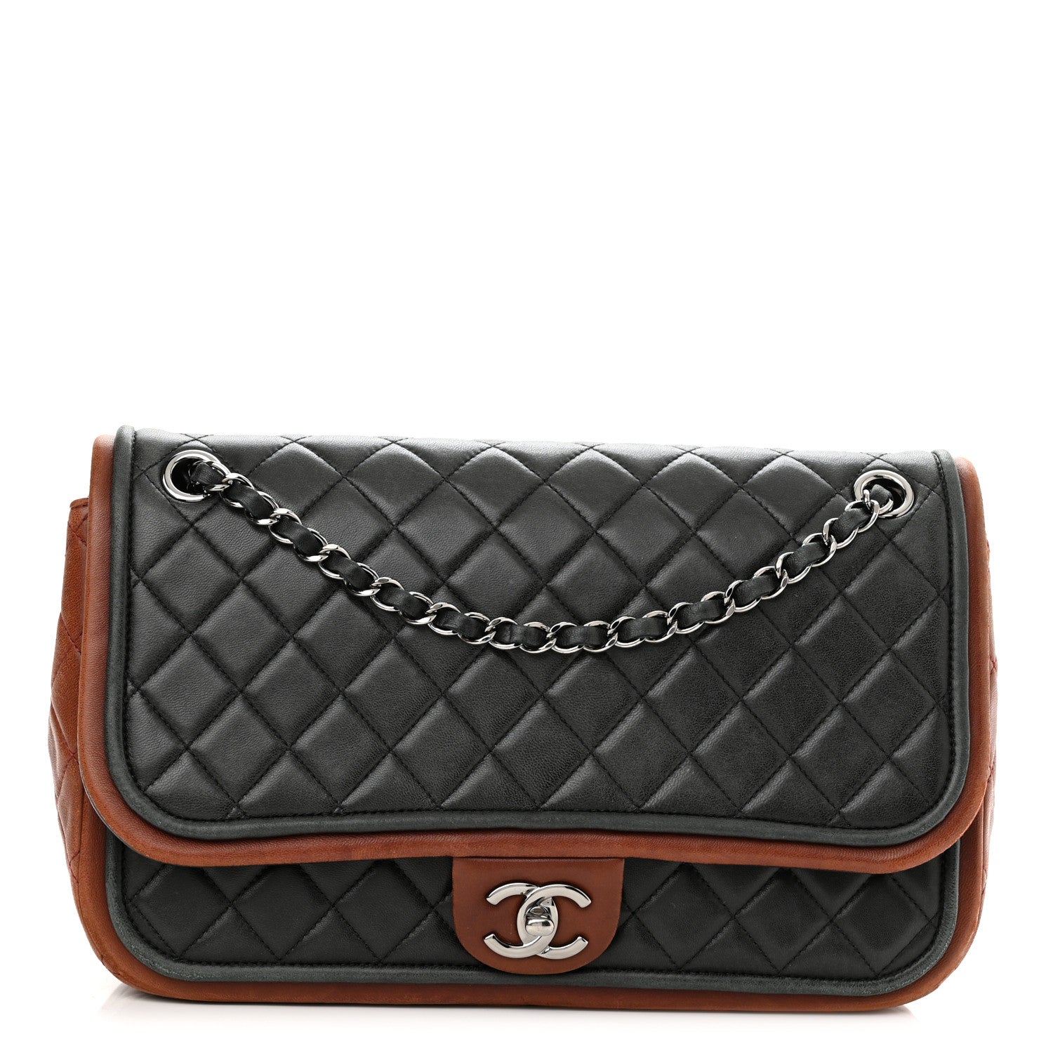 Chanel Lambskin Quilted Jumbo Classic Twist Flap Bag Black Bordeaux 1 of 12