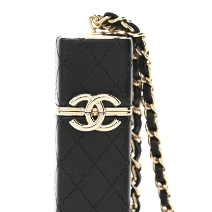 Chanel Caviar Stitched Lipstick Case On Chain Black Burgundy 8 of 11