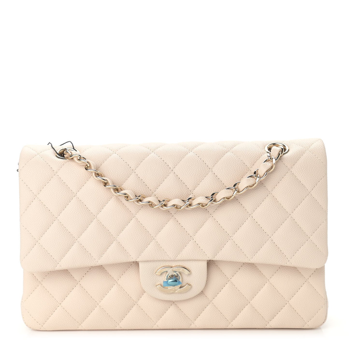 Caviar Quilted Medium Double Flap Light Beige