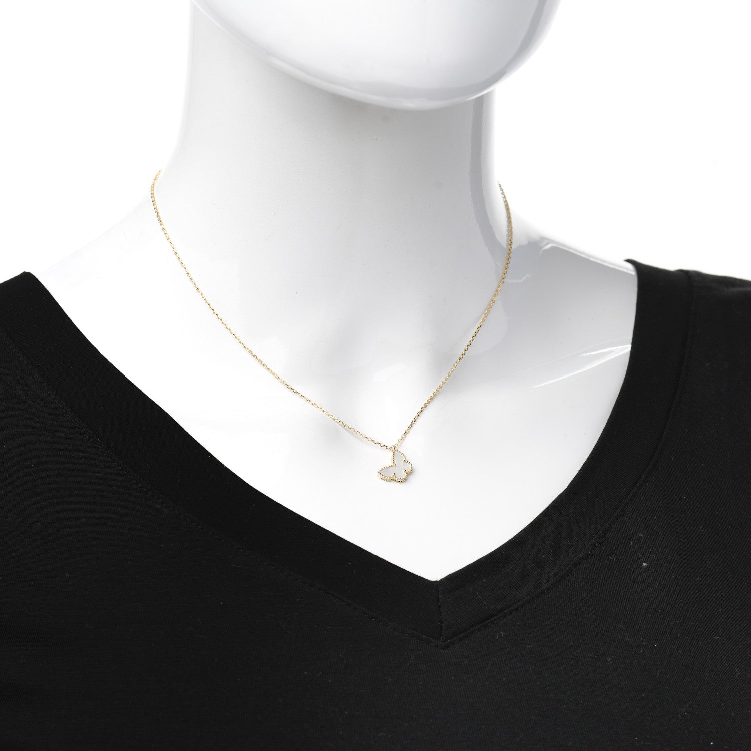 Van Cleef & Arpels 18K Yellow Gold Mother of Pearl Sweet Alhambra Butterfly Pendant Necklace 2 of 7