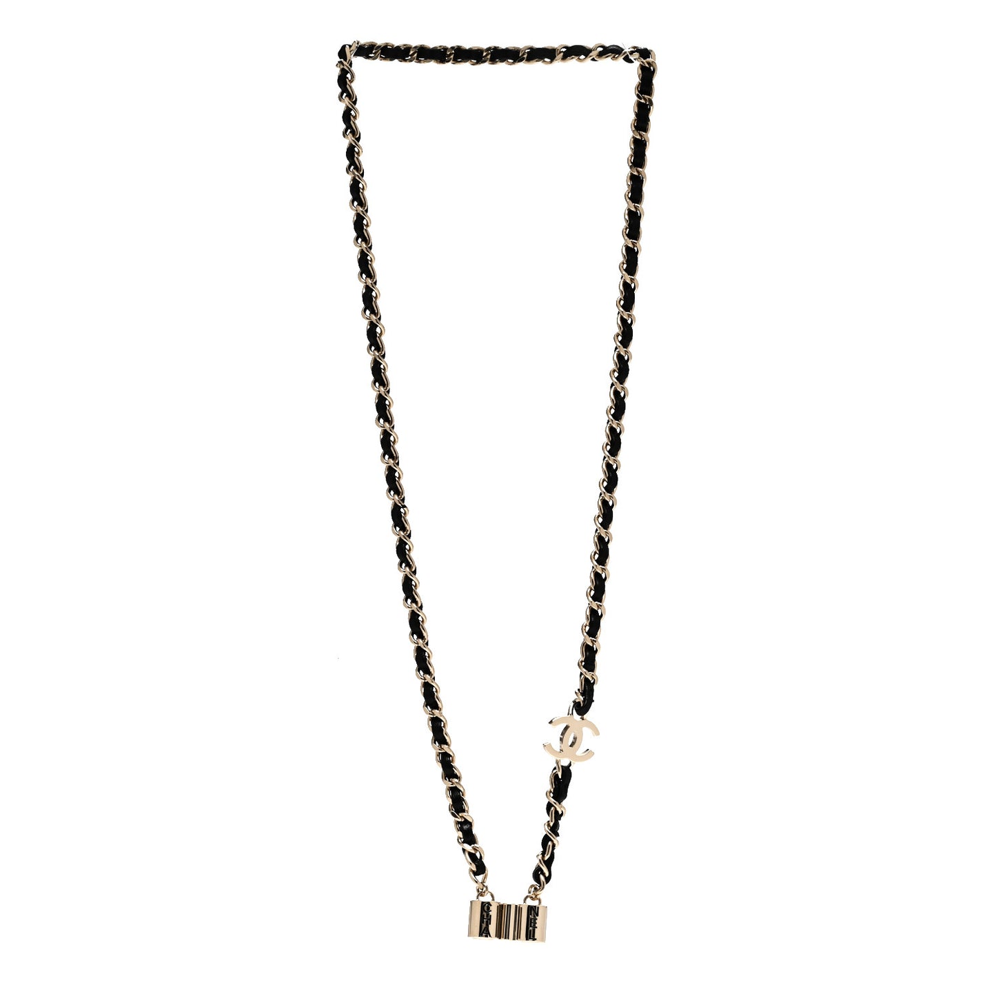 Metal Lambskin CC AirPods Necklace Gold Black