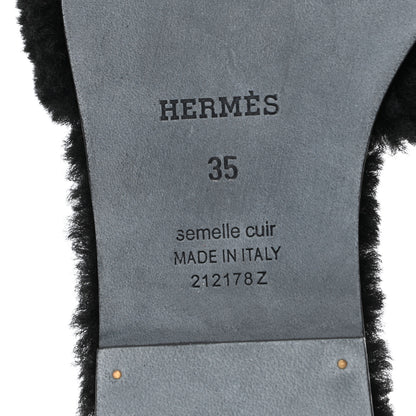 Hermes Woolskin Oran Sandals 35 Black 6 of 7