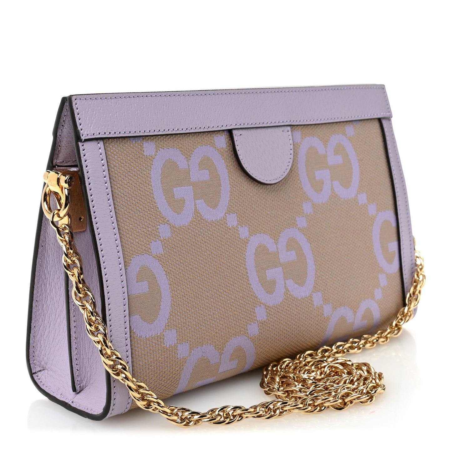 Monogram Jumbo GG Textured Dollar Calfskin Small Ophidia Chain Shoulder Bag Beige Lapis