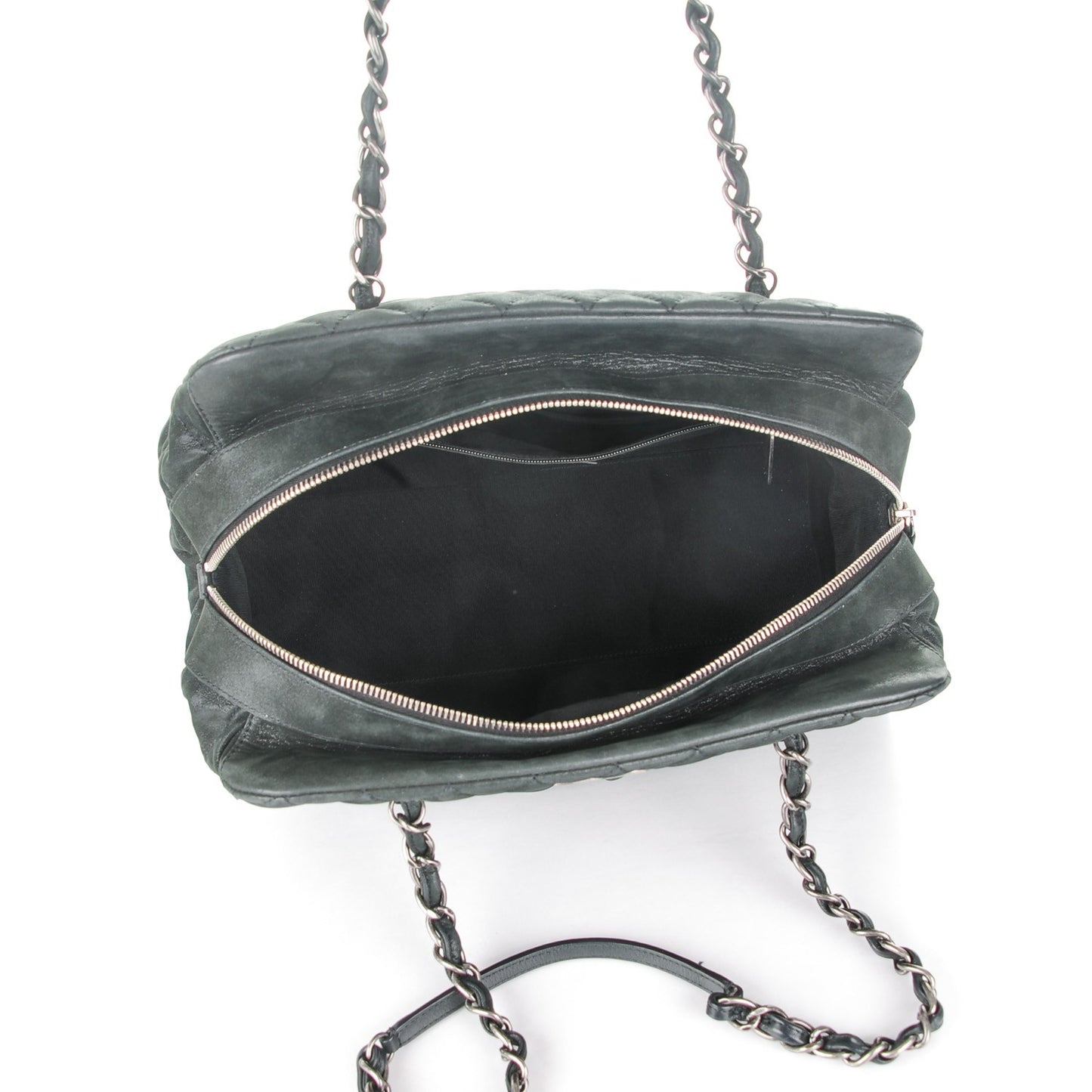 Iridescent Calfskin Chic Quilt Bowling Bag Black