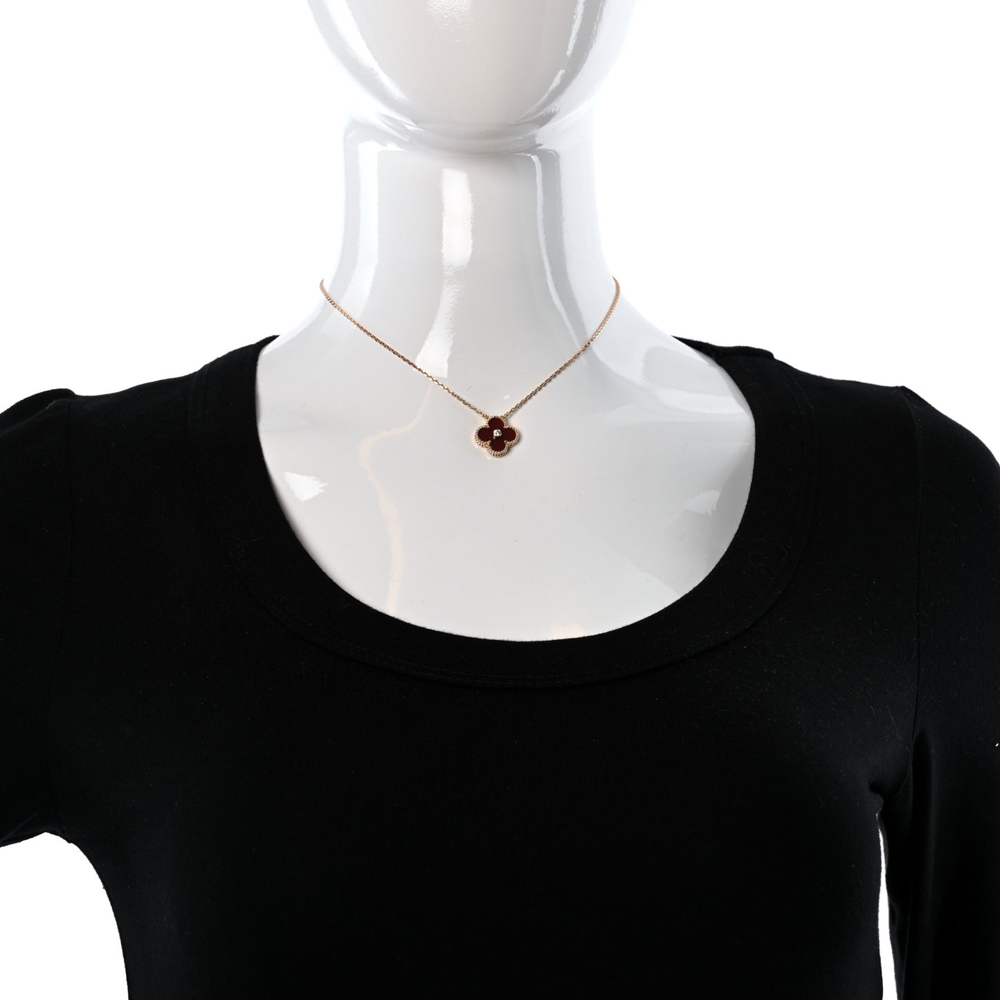 18K Rose Gold Diamond Carnelian Vintage Alhambra Pendant Necklace
