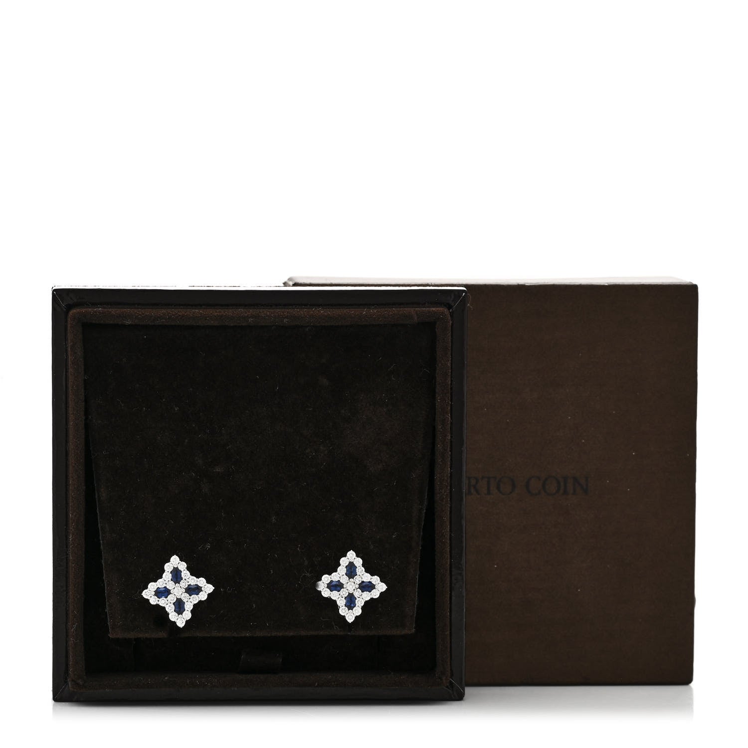 Roberto Coin 18K White Gold Diamond Blue Sapphire Princess Flower Stud Earrings 5 of 5