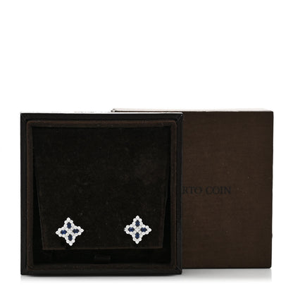 Roberto Coin 18K White Gold Diamond Blue Sapphire Princess Flower Stud Earrings 5 of 5