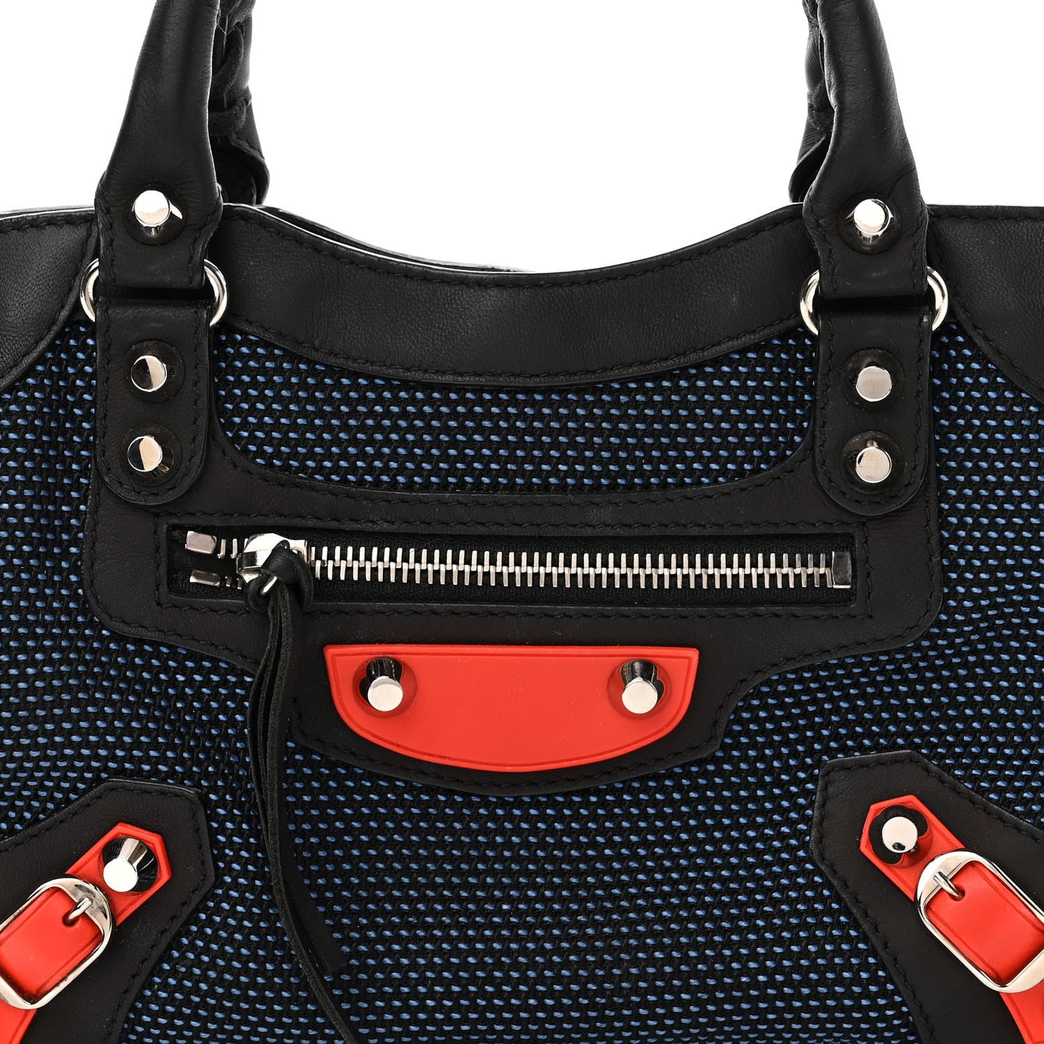 Balenciaga Mesh Agneau Arena Classic Silver Hardware Mini City Black Navy Orange 8 of 10
