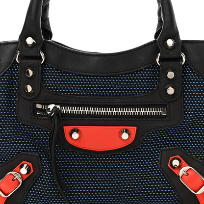 Balenciaga Mesh Agneau Arena Classic Silver Hardware Mini City Black Navy Orange 8 of 10