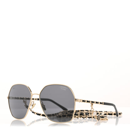 Chanel Metal Polarized Square Frame Chain Sunglasses 4274-Q Gold Black 1 of 9
