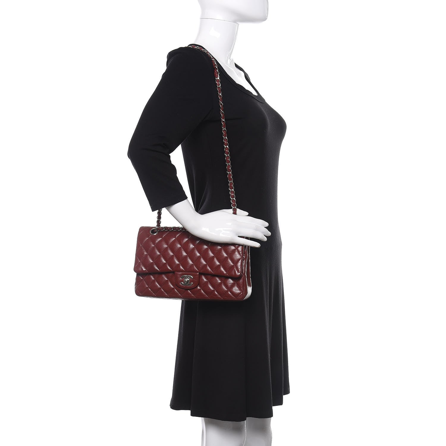 Chanel Caviar Quilted Medium Double Flap Dark Red 2 of 9