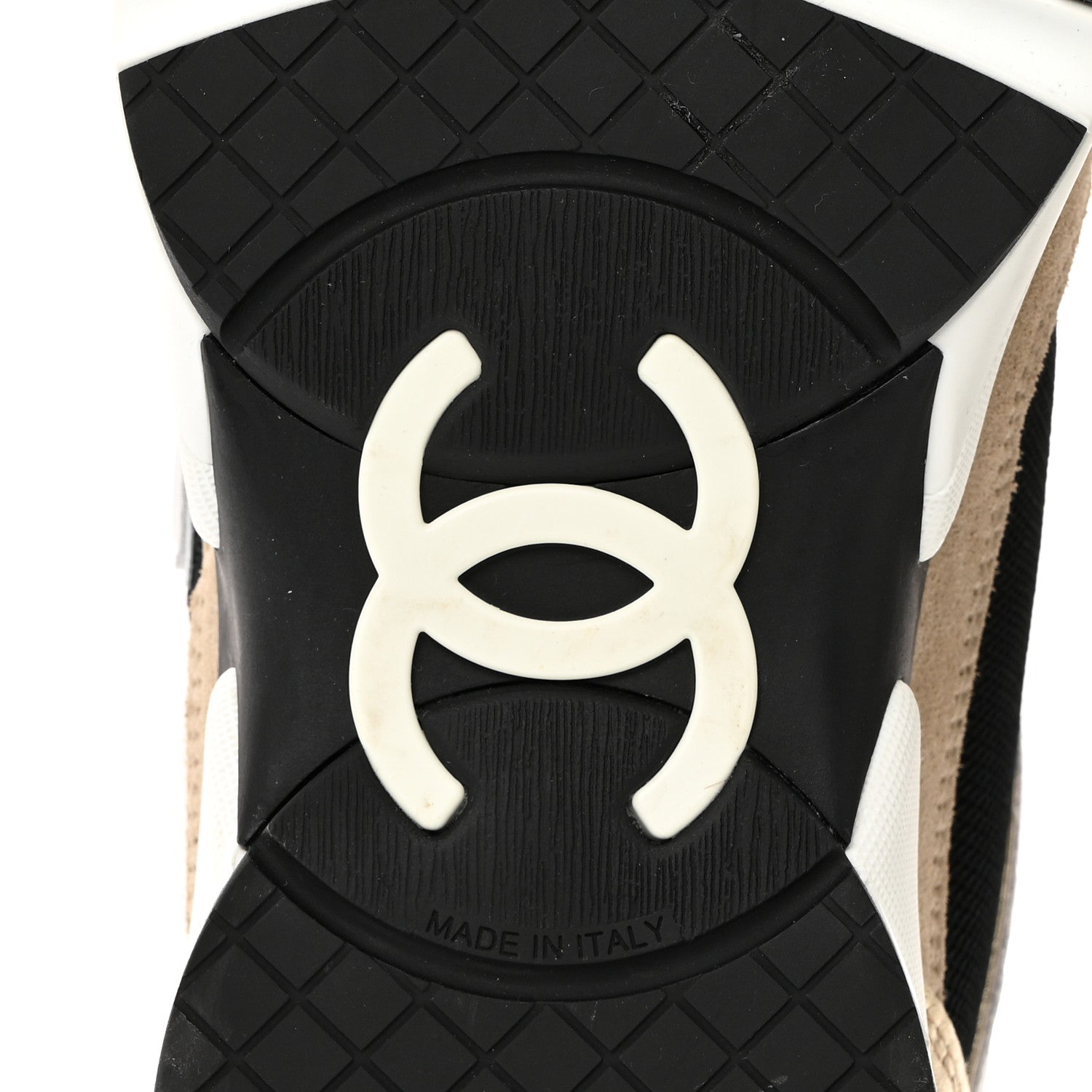 Chanel Mesh Suede Calfskin Womens CC Sneakers 39 White Black Beige Gold 8 of 9