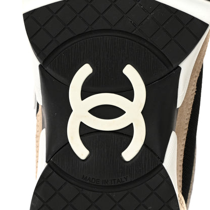 Chanel Mesh Suede Calfskin Womens CC Sneakers 39 White Black Beige Gold 8 of 9